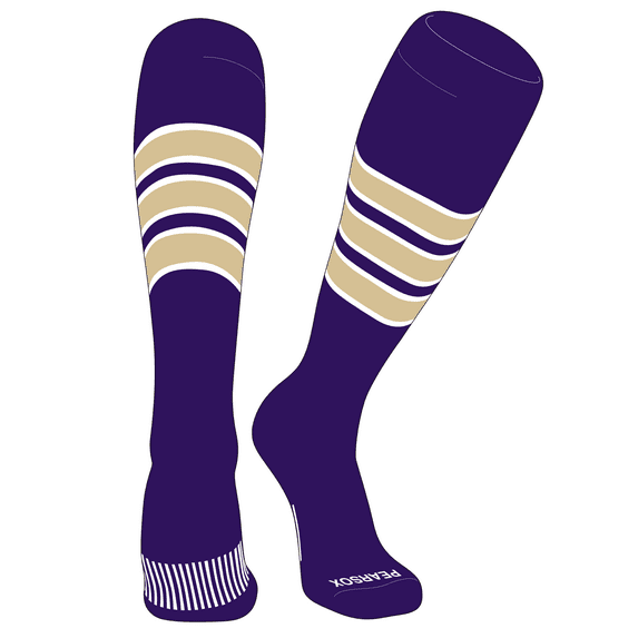 PEAR SOX Striped OTC Baseball, Softball, Football Socks (C) Purple, White, Tan (M)