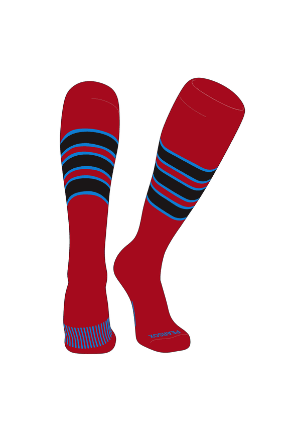 Striped OTC Baseball, Softball, Football Socks (C) Red, Neon Blue, Black (M)