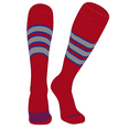 thumbnail image 1 of PEAR SOX Striped OTC Baseball, Softball, Football Socks (C) Red, Royal, Silver (L), 1 of 3