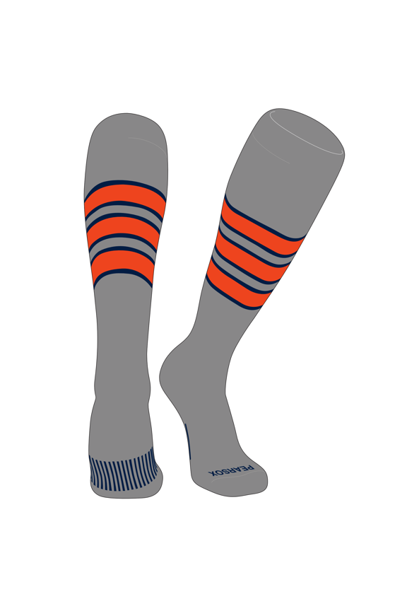 Striped OTC Baseball, Softball, Football Socks (C) Silver, Navy, Orange (S)