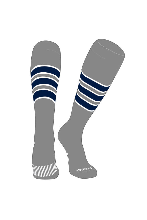 Striped OTC Baseball, Softball, Football Socks (C) Silver, White, Navy (S)