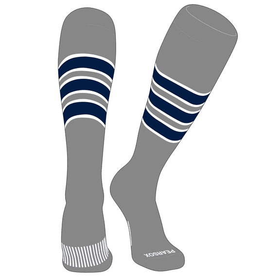PEAR SOX Striped OTC Baseball, Softball, Football Socks (C) Silver, White, Navy (XL)