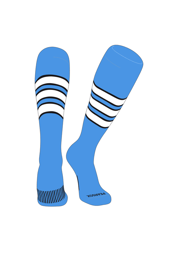 Striped OTC Baseball, Softball, Football Socks (C) Sky Blue, Black, White (M)