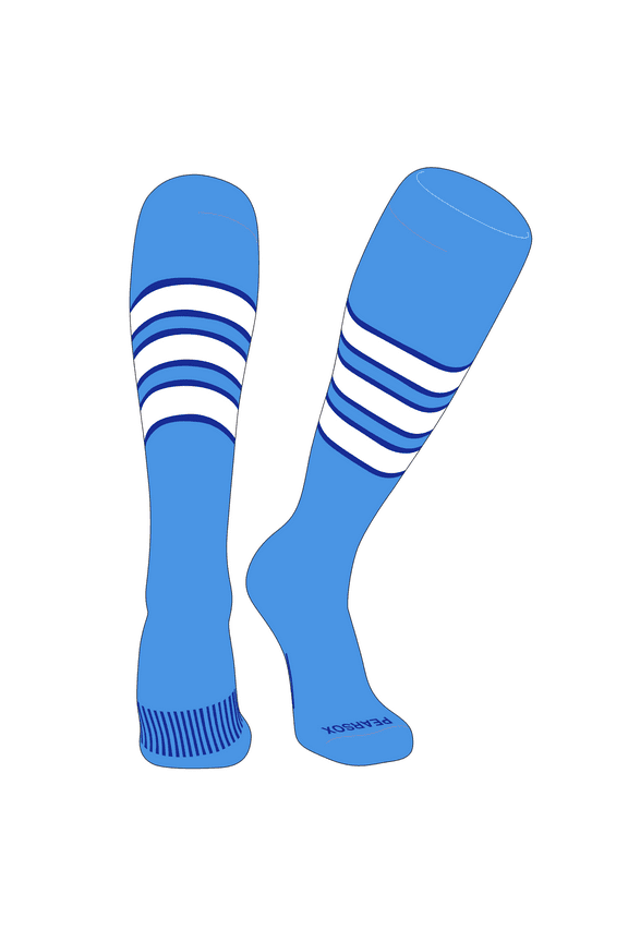 Striped OTC Baseball, Softball, Football Socks (C) Sky Blue, Royal, White (L)
