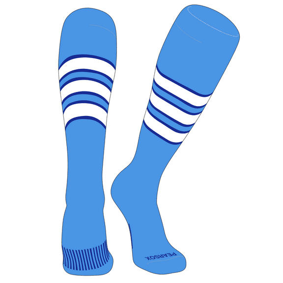 PEAR SOX Striped OTC Baseball, Softball, Football Socks (C) Sky Blue, Royal, White (L)