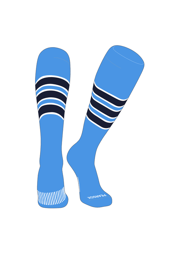 Striped OTC Baseball, Softball, Football Socks (C) Sky Blue, White, Dark Navy (L)