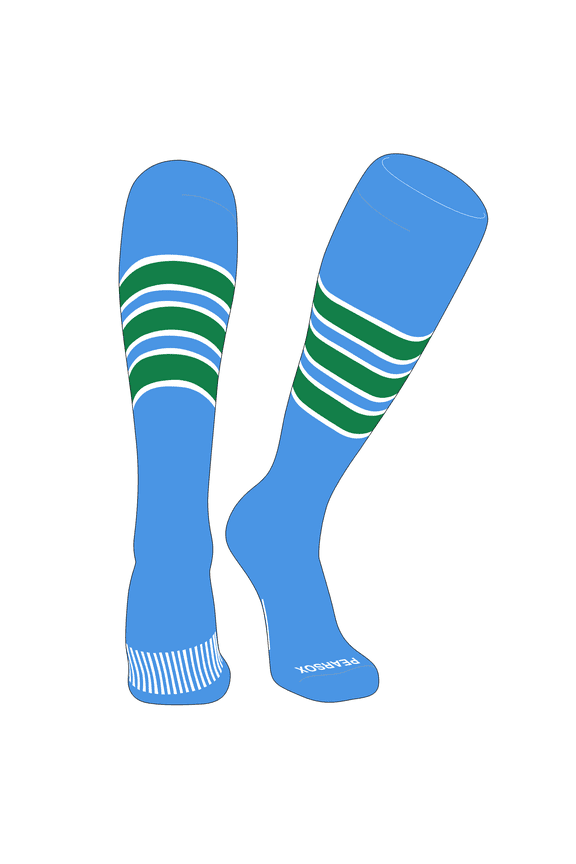 Striped OTC Baseball, Softball, Football Socks (C) Sky Blue, White, Kelly Green (S)