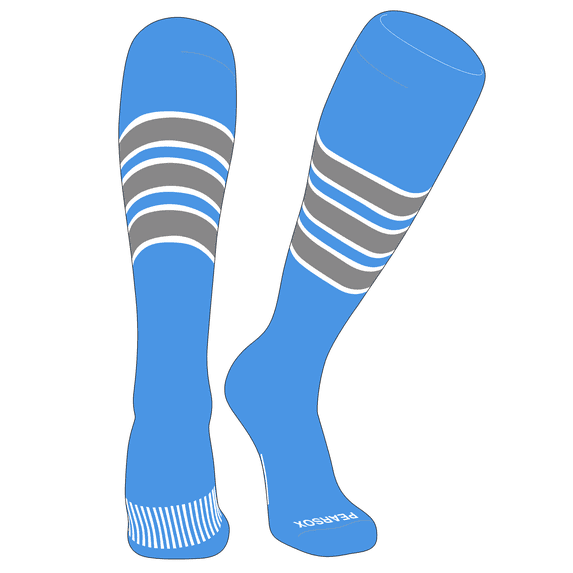 PEAR SOX Striped OTC Baseball, Softball, Football Socks (C) Sky Blue, White, Silver (XS)