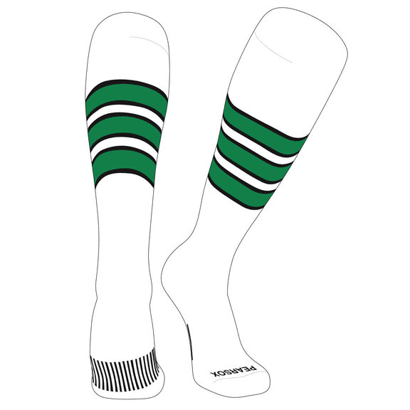 PEAR SOX Striped OTC Baseball, Softball, Football Socks (C) White, Black, Kelly Green (M)