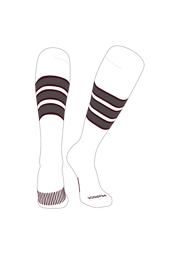 Striped OTC Baseball, Softball, Football Socks (C) White, Maroon, Graphite (M)