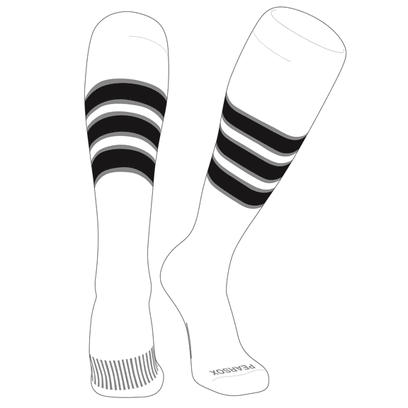 PEAR SOX Striped OTC Baseball, Softball, Football Socks (C) White, Silver, Black (M)