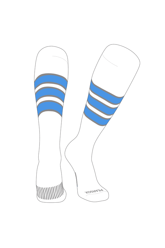 Striped OTC Baseball, Softball, Football Socks (C) White, Silver, Sky Blue (S)