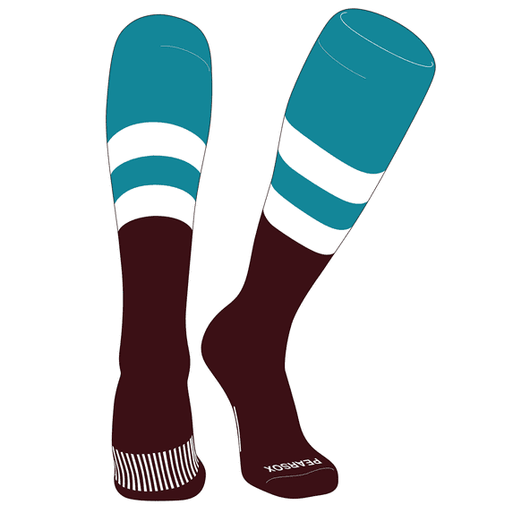 PEAR SOX Striped OTC Baseball, Softball, Football Socks (D) Marlin Teal, White, Maroon (M)