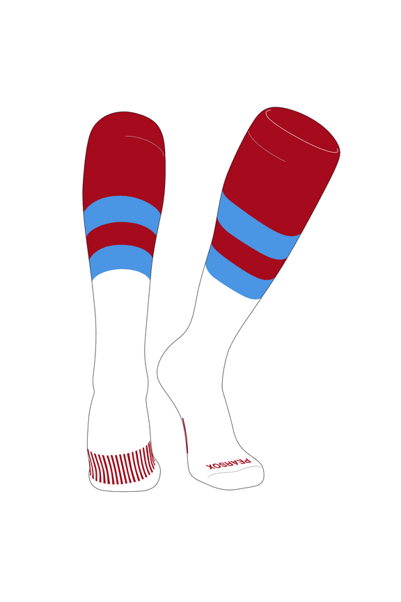Striped OTC Baseball, Softball, Football Socks (D) Red, Sky Blue, White (L)
