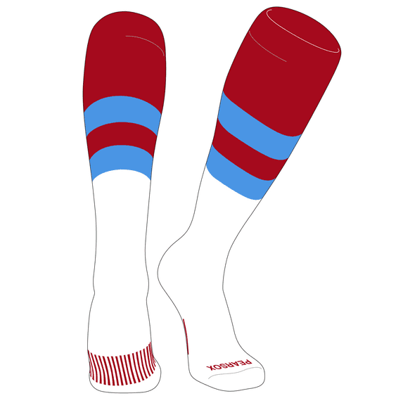PEAR SOX Striped OTC Baseball, Softball, Football Socks (D) Red, Sky Blue, White (S)