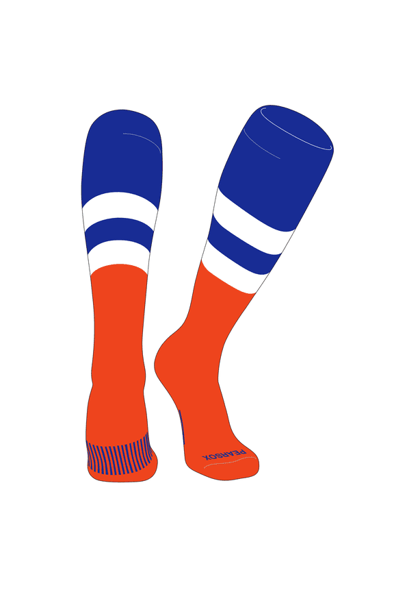 Striped OTC Baseball, Softball, Football Socks (D) Royal, White, Orange (M)