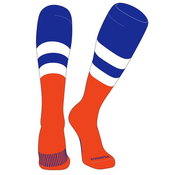 PEAR SOX Striped OTC Baseball, Softball, Football Socks (D) Royal, White, Orange (XL)