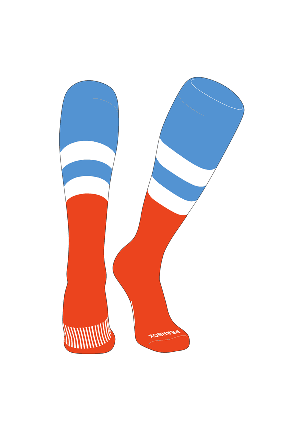 Striped OTC Baseball, Softball, Football Socks (D) Sky Blue, White, Orange (L)