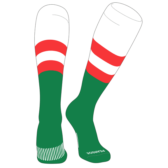 PEAR SOX Striped OTC Baseball, Softball, Football Socks (D) White, NEON Orange, Kelly Green (L)