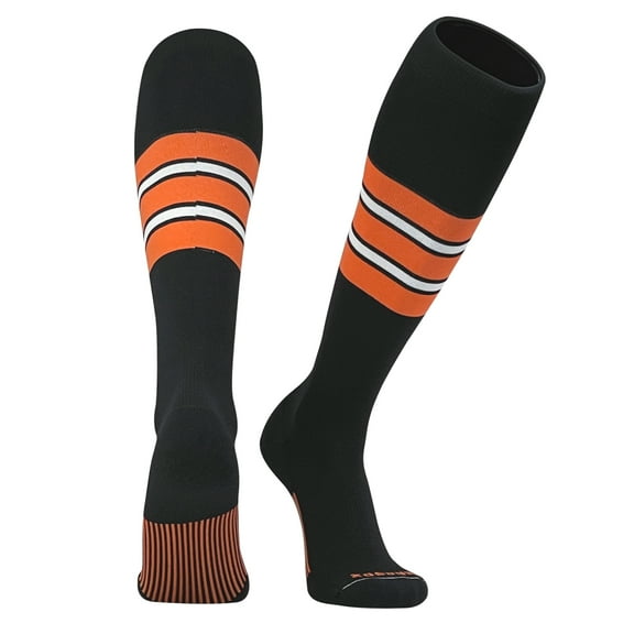 PEAR SOX Striped OTC Baseball, Softball, Football Socks (E) Black, Orange, White (S)