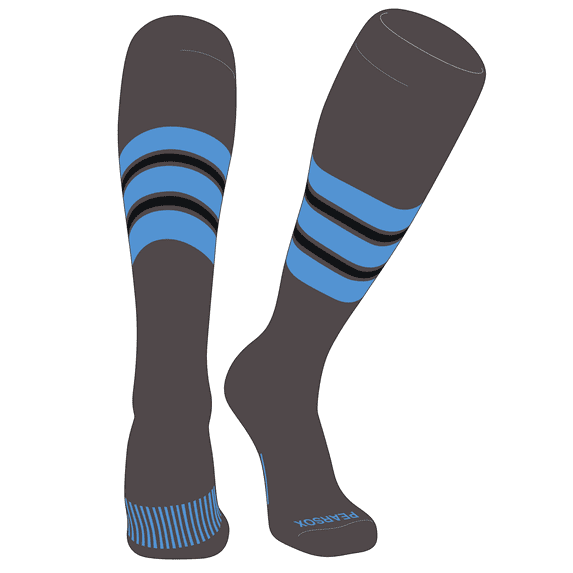 PEAR SOX Striped OTC Baseball, Softball, Football Socks (E) Graphite, Sky Blue, Black (M)