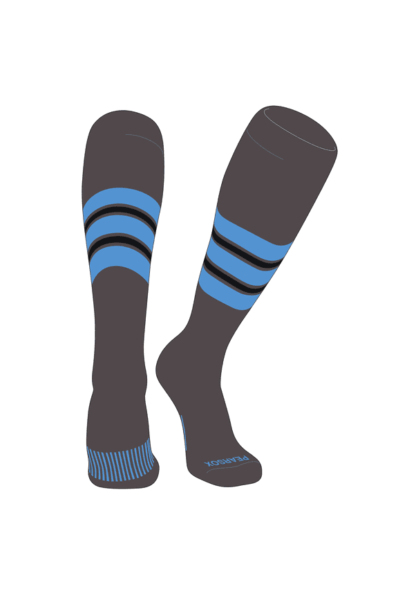 Striped OTC Baseball, Softball, Football Socks (E) Graphite, Sky Blue, Black (M)