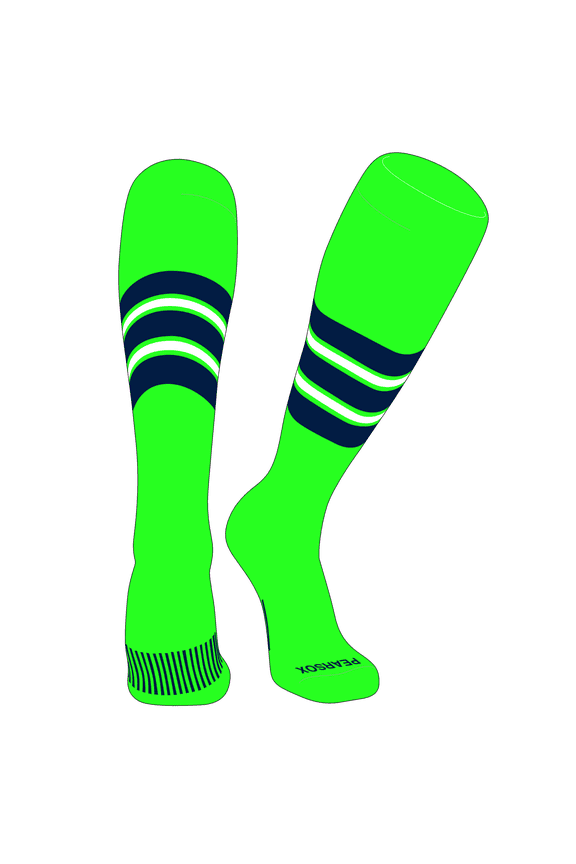 Striped OTC Baseball, Softball, Football Socks (E) Neon Green, Navy, White (S)