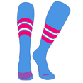 thumbnail image 1 of PEAR SOX Striped OTC Baseball, Softball, Football Socks (E) Sky Blue, Hot Pink, White (S), 1 of 3