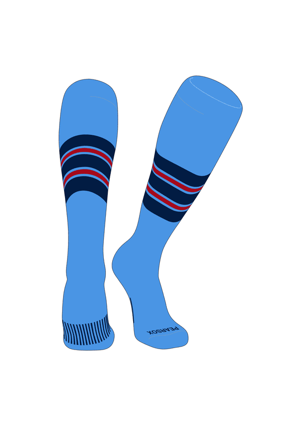 Striped OTC Baseball, Softball, Football Socks (E) Sky Blue, Navy, Red (L)