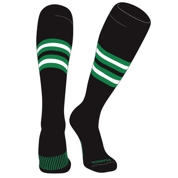 PEAR SOX Striped OTC Baseball, Softball, Football Socks (F) Black, Kelly Green, White (S)