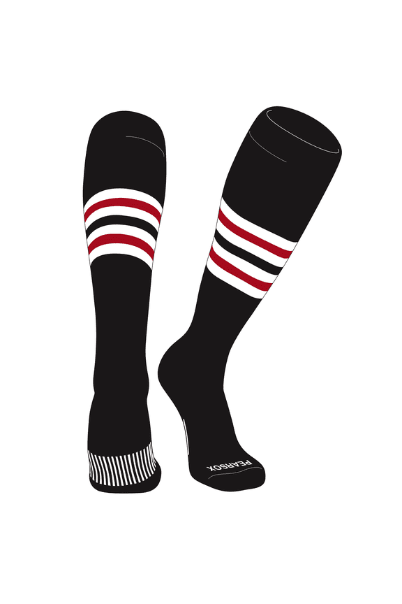 Striped OTC Baseball, Softball, Football Socks (F) Black, White, Red (XL)