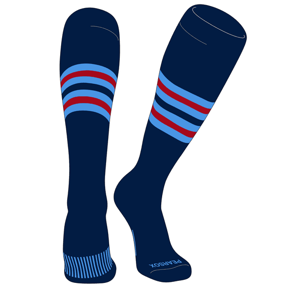 PEAR SOX Striped OTC Baseball, Softball, Football Socks (F) Navy, Sky Blue, Red (S)