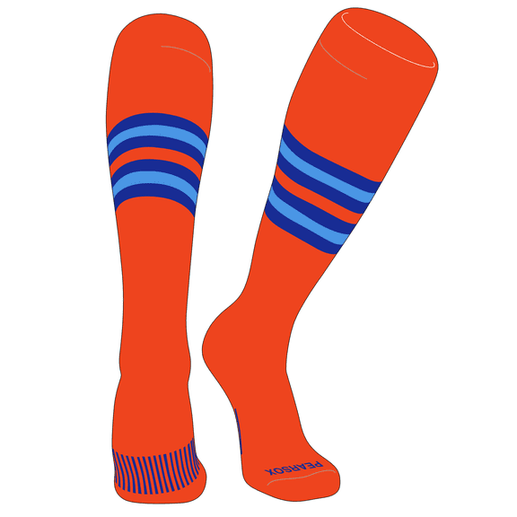 PEAR SOX Striped OTC Baseball, Softball, Football Socks (F) Orange, Royal, Sky Blue (L)
