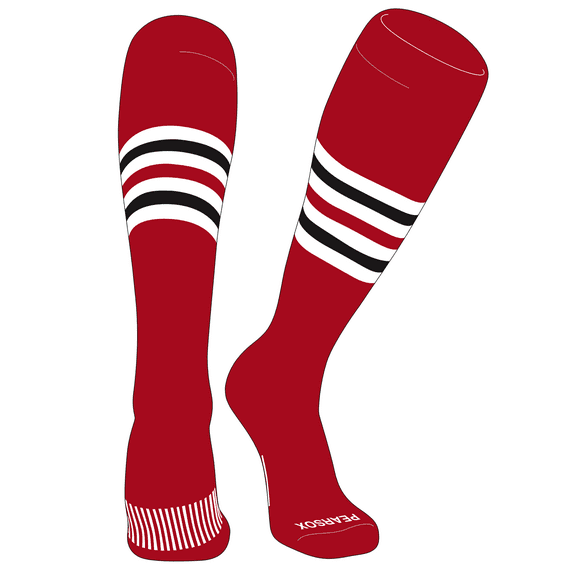 PEAR SOX Striped OTC Baseball, Softball, Football Socks (F) Red, White, Black (XS)