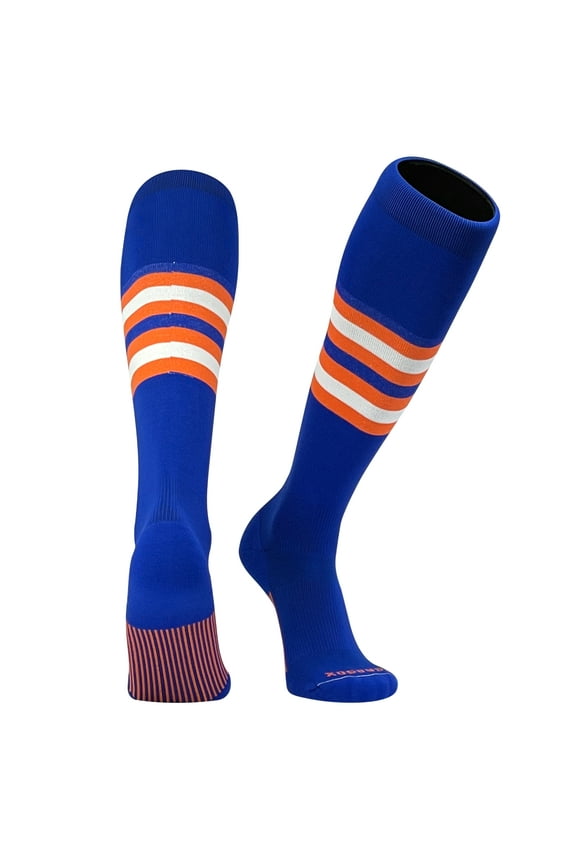 Striped OTC Baseball, Softball, Football Socks (F) Royal Blue, Orange, White (L)