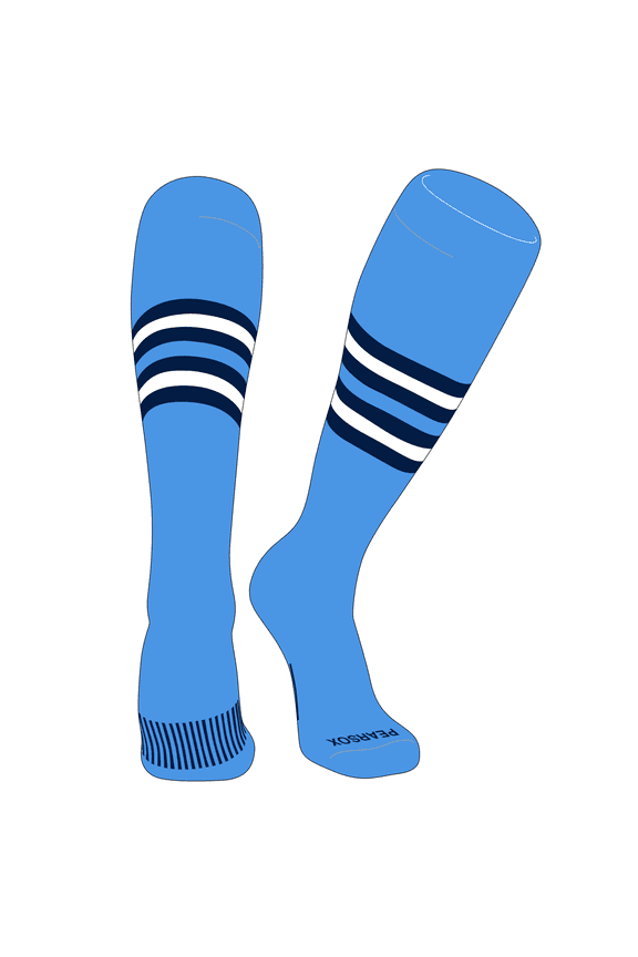 Striped OTC Baseball, Softball, Football Socks (F) Sky Blue, Navy, White (S)