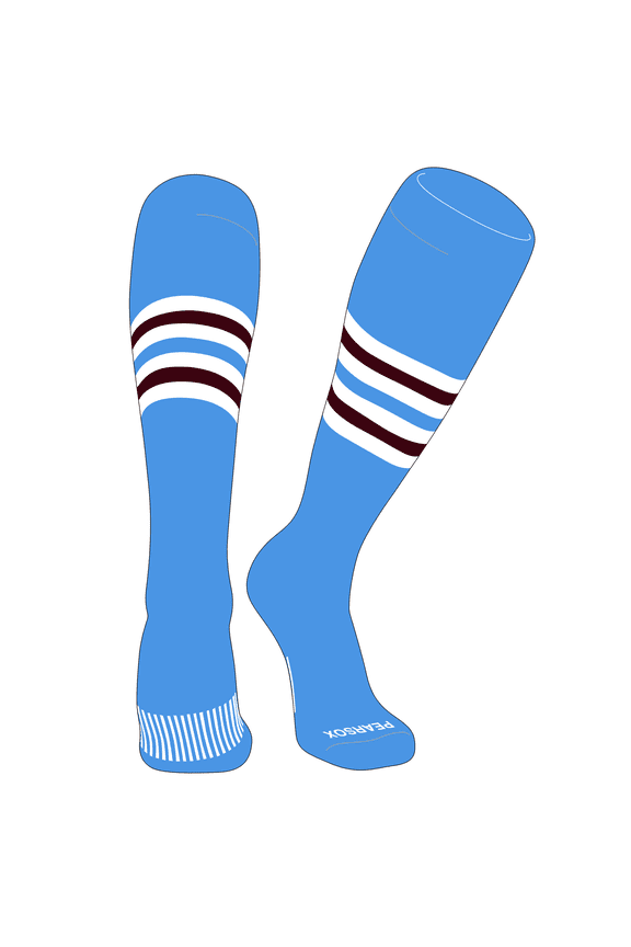 Striped OTC Baseball, Softball, Football Socks (F) Sky Blue, White, Maroon (L)