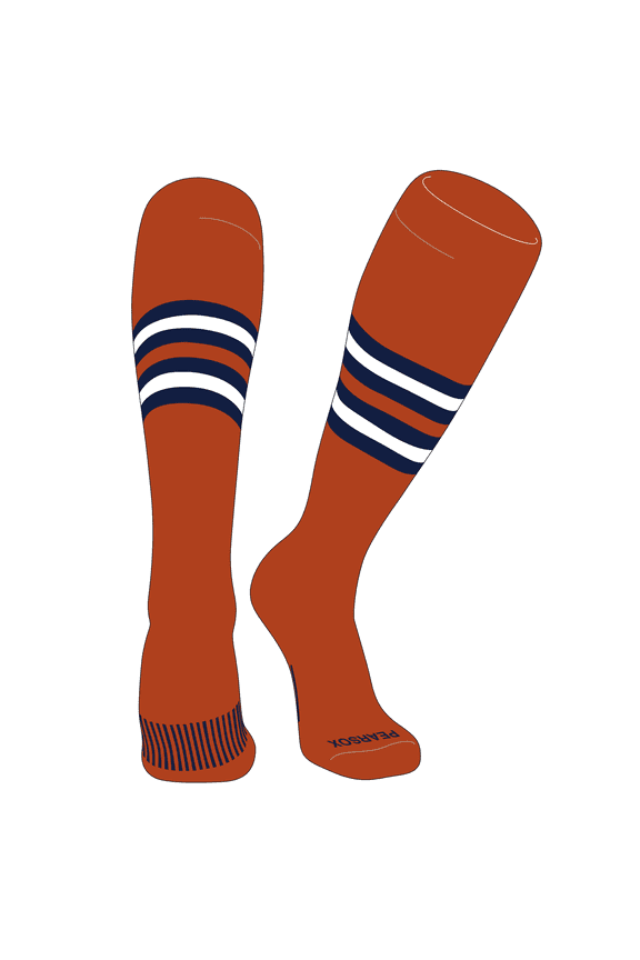 Striped OTC Baseball, Softball, Football Socks (F) Texas Orange, Navy, White (L)