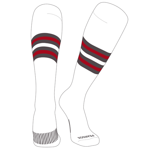 PEAR SOX Striped OTC Baseball, Softball, Football Socks (F) White, Graphite, Red (M)