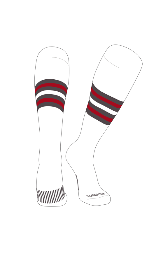 Striped OTC Baseball, Softball, Football Socks (F) White, Graphite, Red (M)