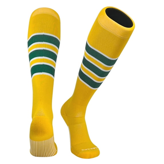 PEAR SOX Striped OTC Baseball, Softball, Football Socks - Gold, White, Forest Green (C) (L)