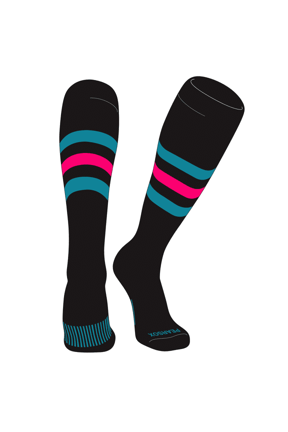 Striped OTC Baseball, Softball, Football Socks (H) Black, Marlin Teal, Hot Pink (S)