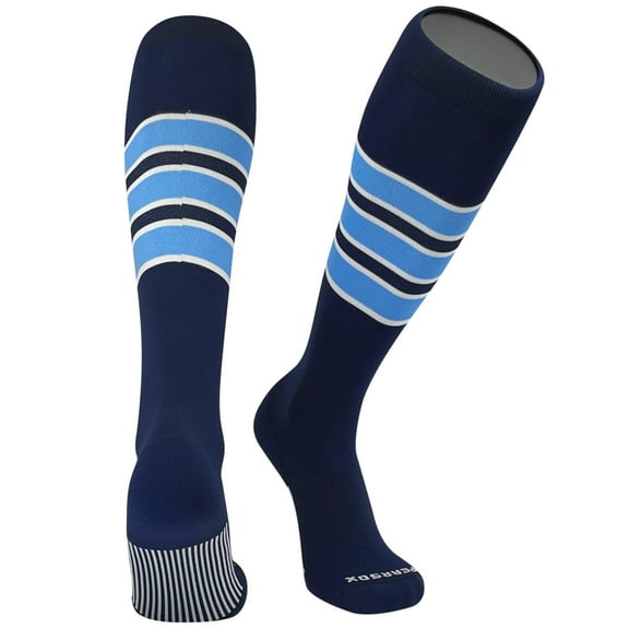 PEAR SOX Striped OTC Baseball, Softball, Football Socks - Navy Blue, White, Sky Blue (C) (M)