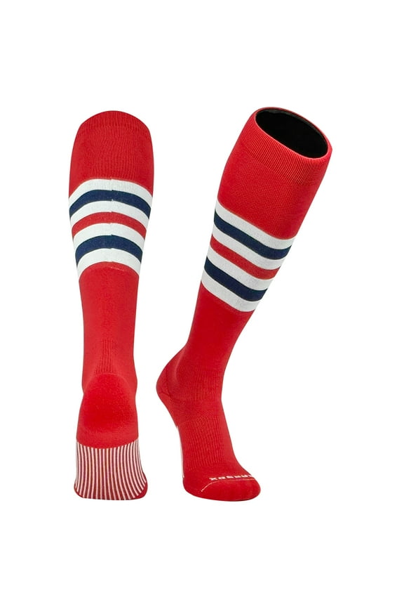Striped OTC Baseball, Softball, Football Socks - Red, White, Navy (F)