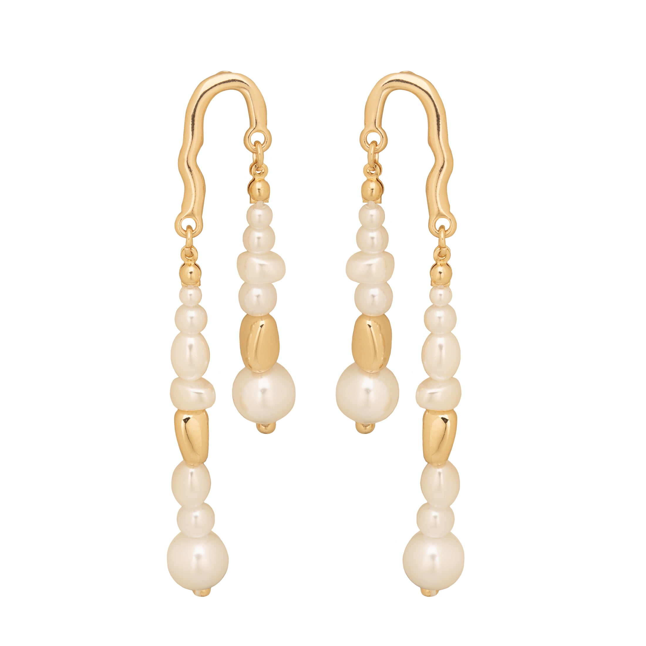 Time and Tru Women's Gold Tone Linear Earrings with Faux Pearl Accent