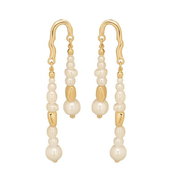 Time and Tru Women's Gold Tone Linear Earrings with Faux Pearl Accent
