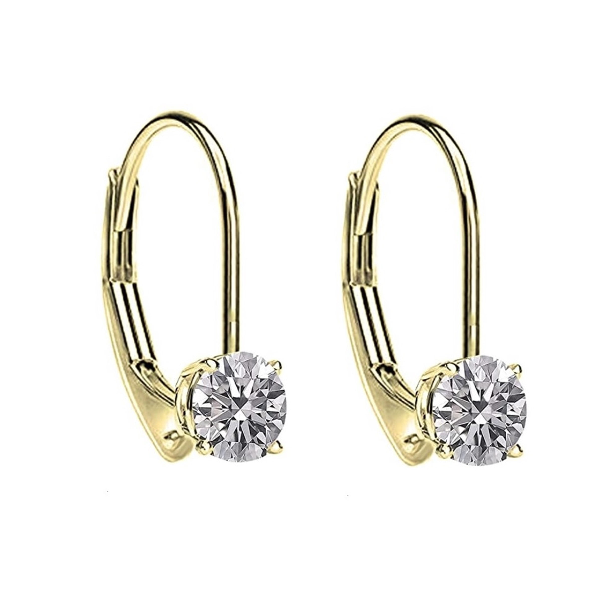 PEARLYTA 10K Yellow Gold Leverback Earrings with 20pt (0.20ct) LAB