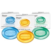 Pears Soap, Pure & Gentle Glycerin Soap Variety 3-Pack   Blue with Mint, Green with Lemon Flower Extract, and Amber with Natural Oils, 4.4 Oz Each