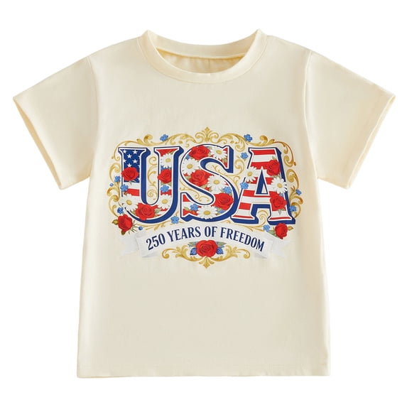 PEASKJP 4th of July Shirts for Girls Kids Boys 4th of July Shirts Toddler American Flag T-Shirt Girls Patriotic Short Sleeve Tees Cotton Top Clothes,Size 8-9 Years