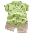 thumbnail image 1 of PEASKJP Baby Boy Summer Outfit Baby Boy Summer Clothes Toddler Boy Outfits Letter Print Short Sleeve T-Shirt Denim Shorts Clothing Set 6M-4T (Green,18-24 Months), 1 of 7